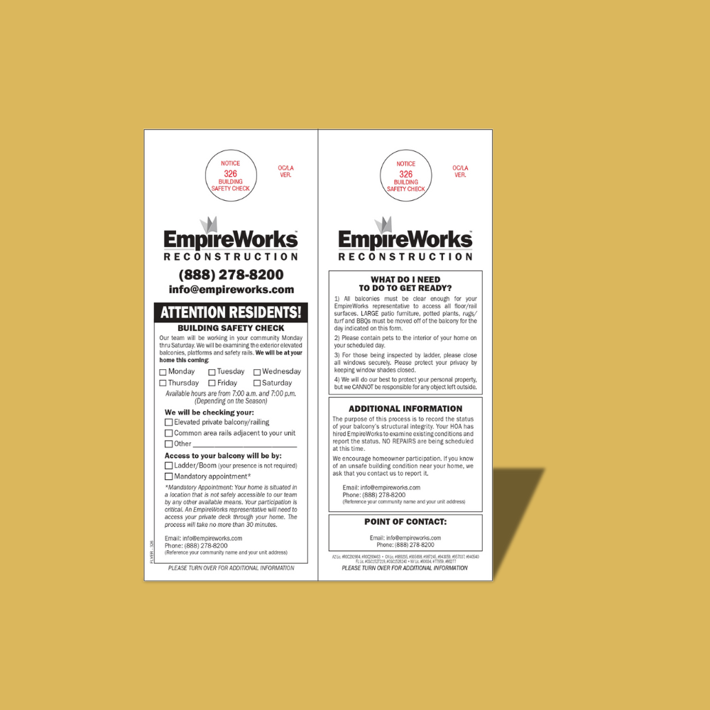 A flyer for empire works on a yellow background
