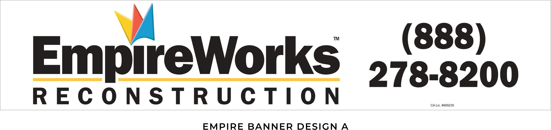 A logo for empire works reconstruction with a phone number