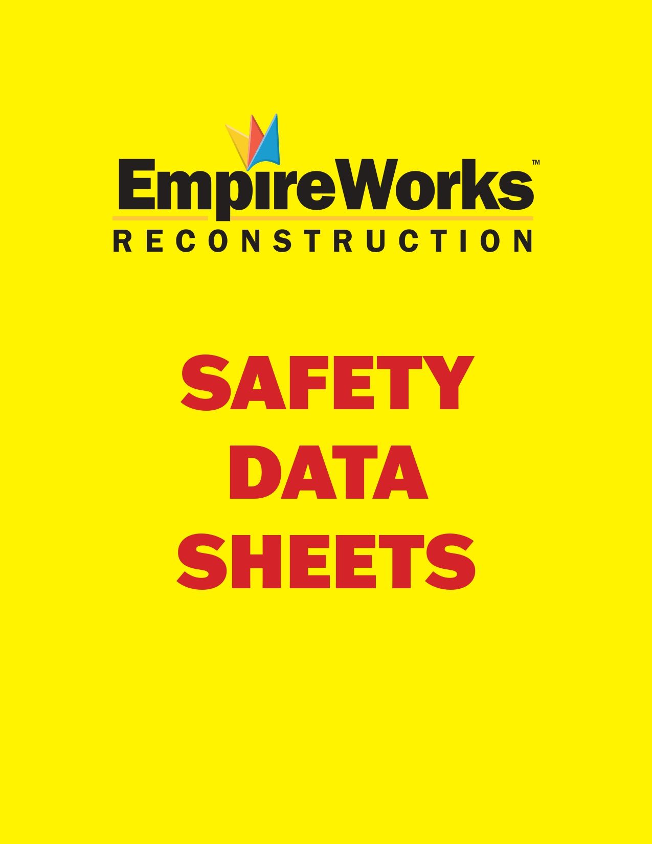A yellow poster with the words `` safety data sheets '' on it.