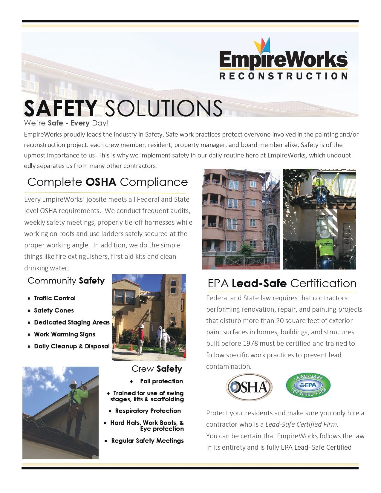 It is a brochure about safety solutions for empireworks reconstruction.