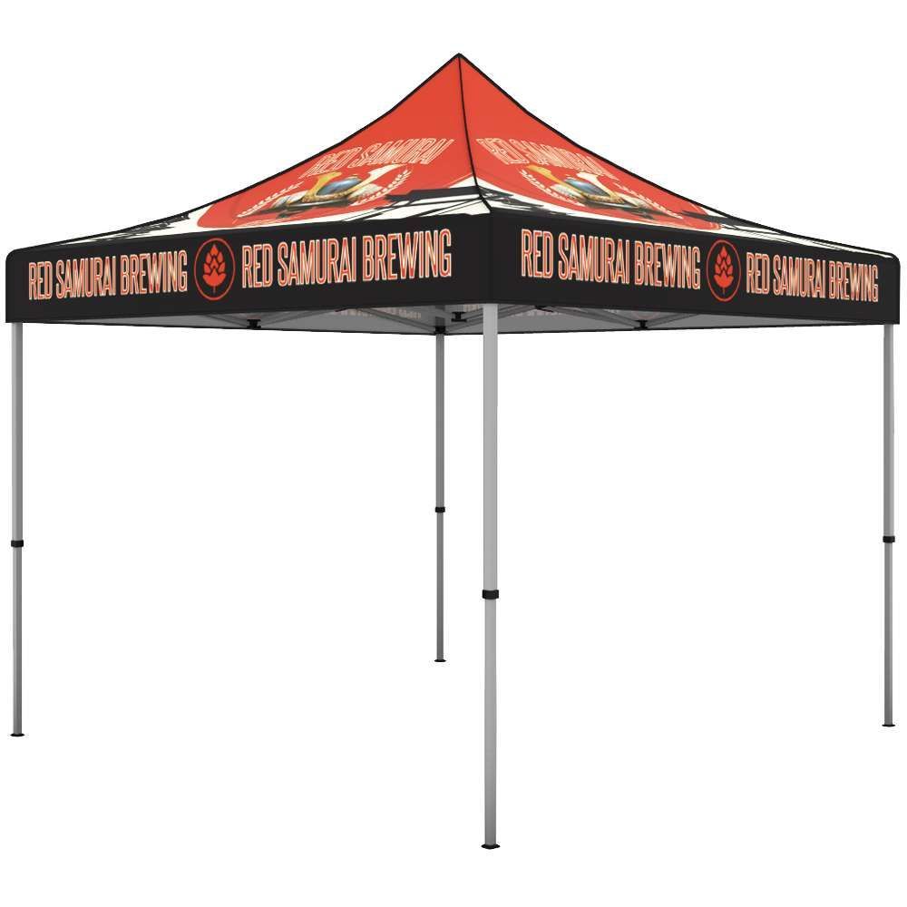 A red and black tent with the words red samurai brewing on it