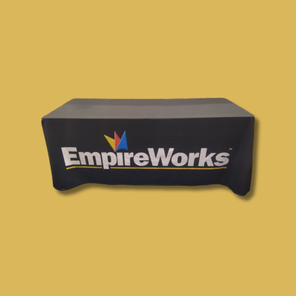 A table cloth that says empireworks on it