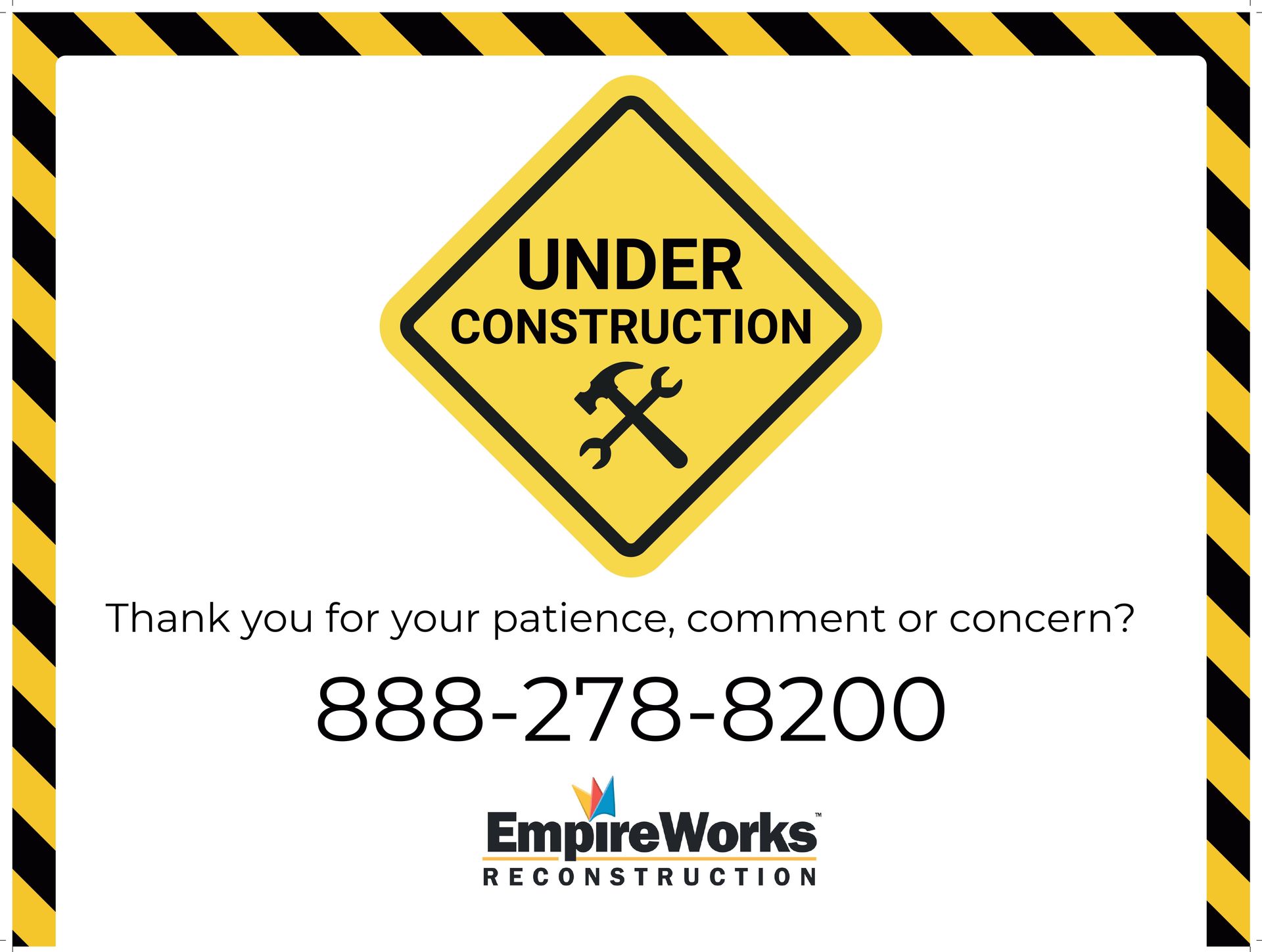 A yellow under construction sign with a wrench on it