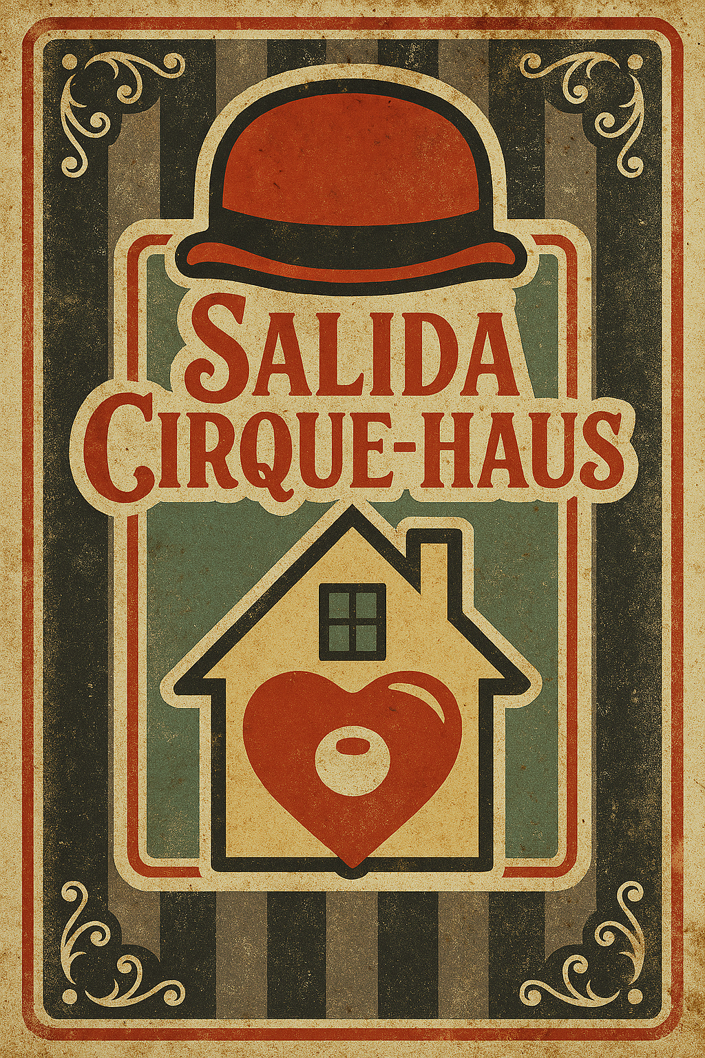 Circus sign: red bowler hat above 