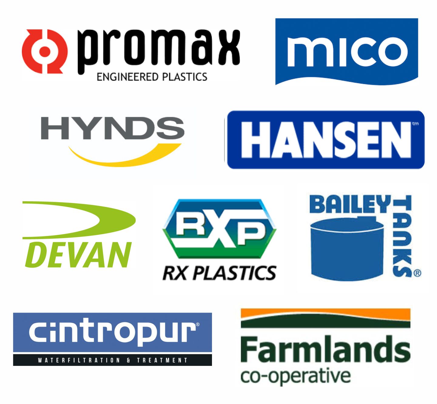 Promax water tanks, Devan water tanks, Bailey water tanks, Mico, RX Plastics, Hanson water supply products,