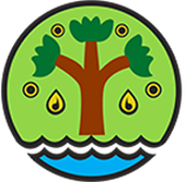 a cartoon illustration of a tree and water in a circle .