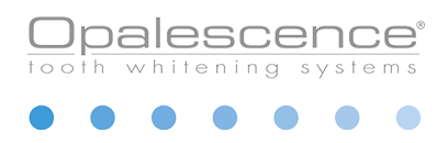 Opalescence tooth whitening systems logo with blue dots on a white background
