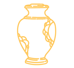 a yellow line drawing of a vase on a white background .
