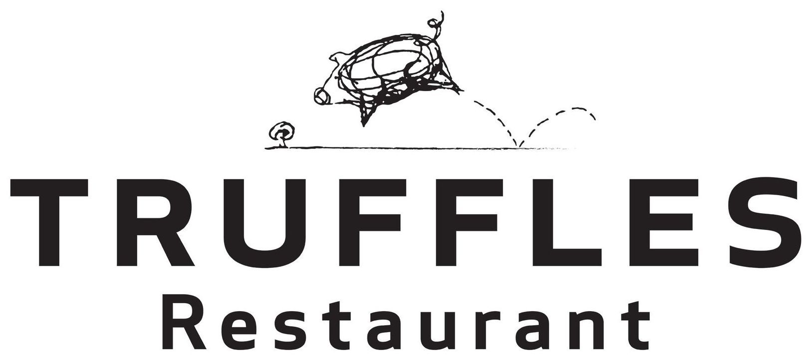 A black and white logo for a restaurant called truffles restaurant.