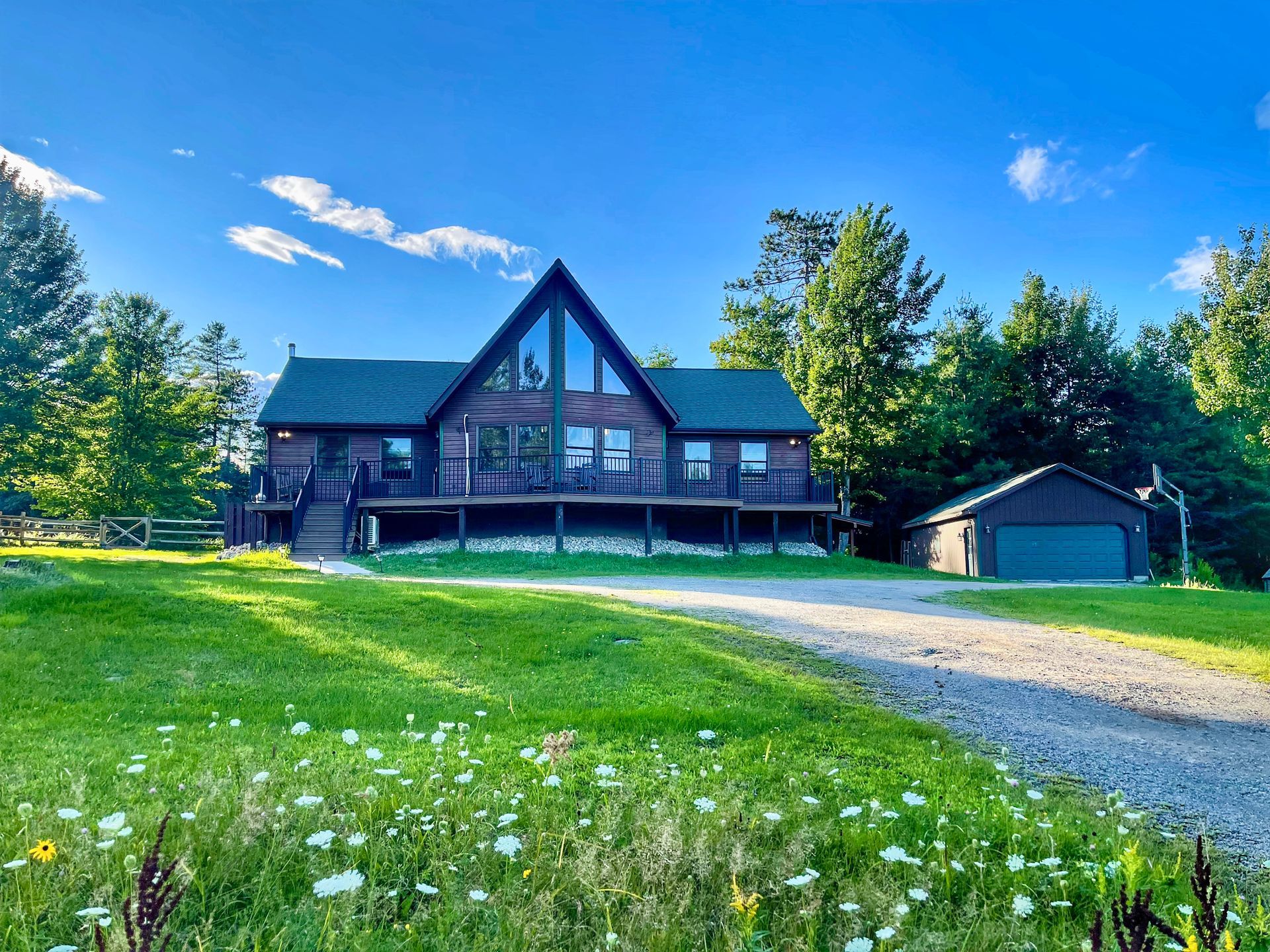 Adirondack Alpine Cabin with long driveway and large spacious home set in the Adirondacks