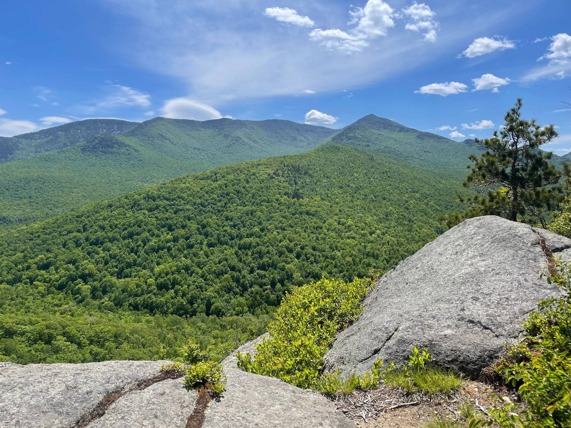 View of Adirondack Mountains from the top of a mountain peak