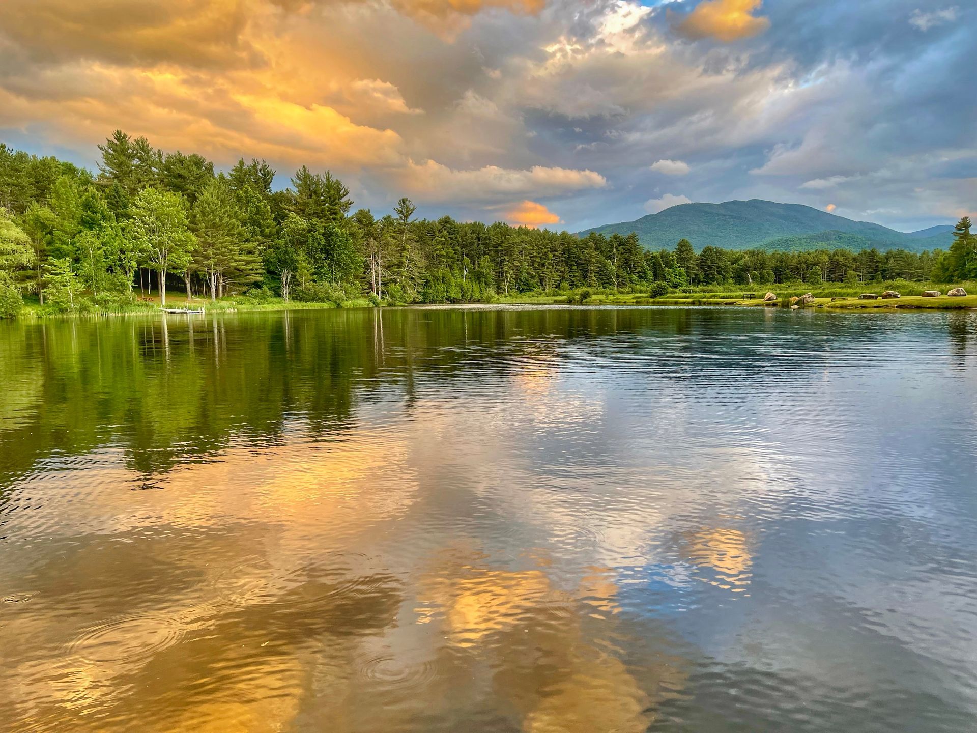 Sunset view of Lake Everest and distant mountain, Wilmington, NY