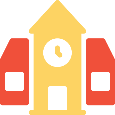 School building icon representing classroom support and academic readiness services