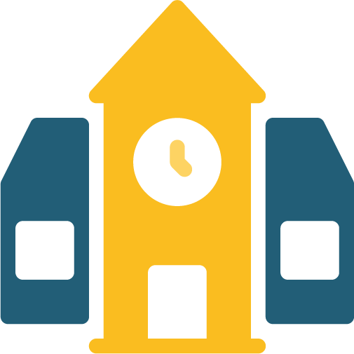 School building icon representing classroom support and academic readiness services