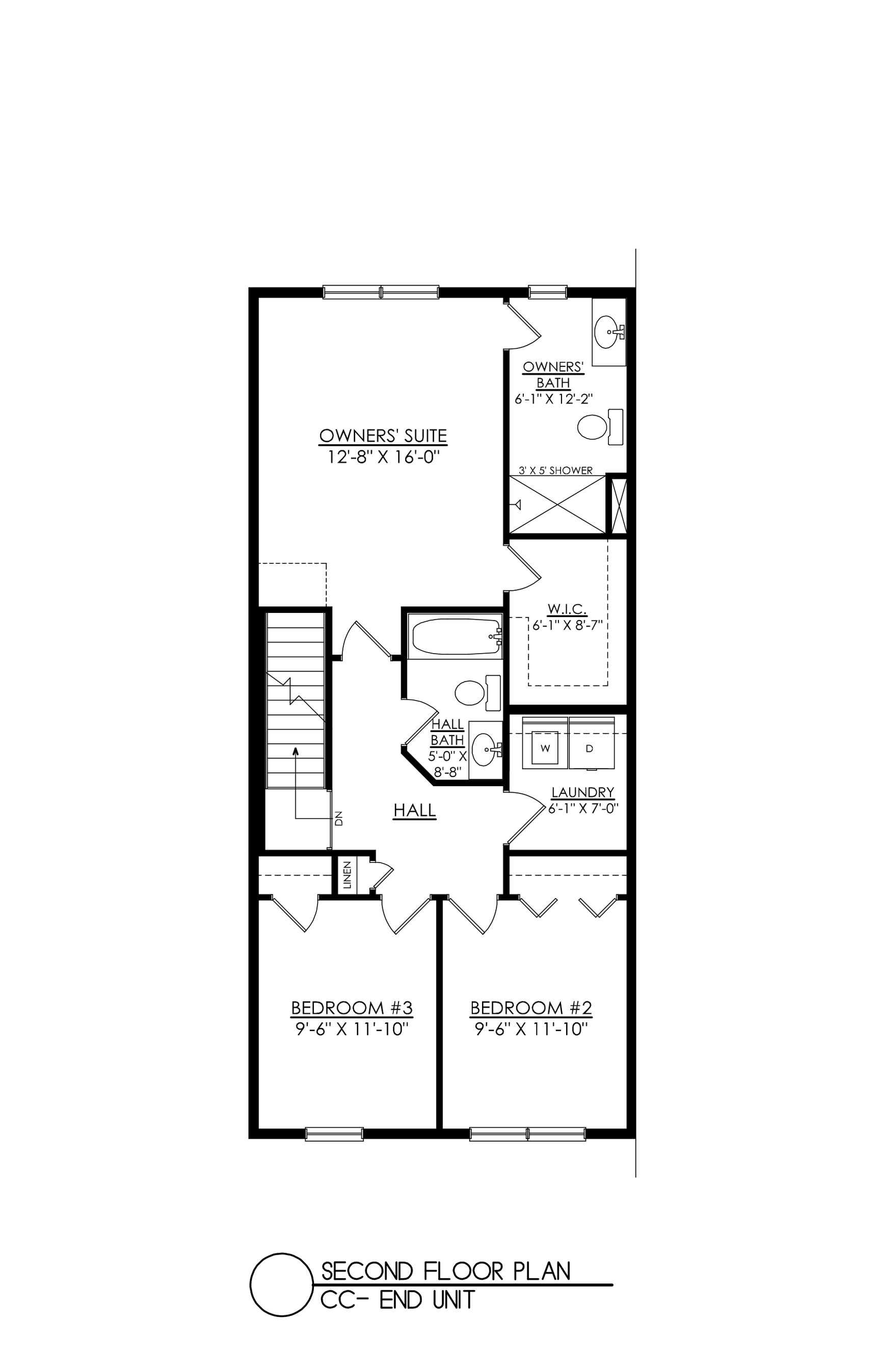Floor plan of a small house with two bedrooms, a bathroom, kitchen, and living/dining area.