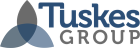 Logo for Tusk Group with overlapping teardrop shapes and text.