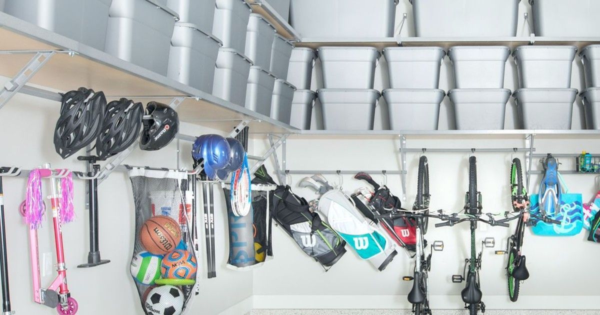A garage filled with lots of toys and bicycles.