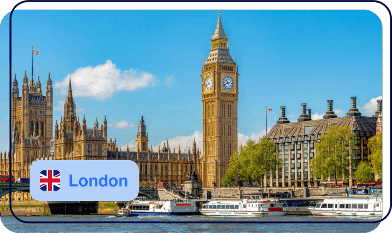 London skyline with Big Ben and the Houses of Parliament by the River Thames