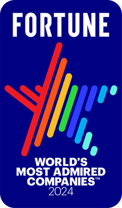 FORTUNE logo with colorful abstract mark and “World’s Most Admired Companies 2024” text on blue background