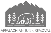 Gray logo with bear, pine trees, and mountains above &ldquo;Appalachian Junk Removal&rdquo; text