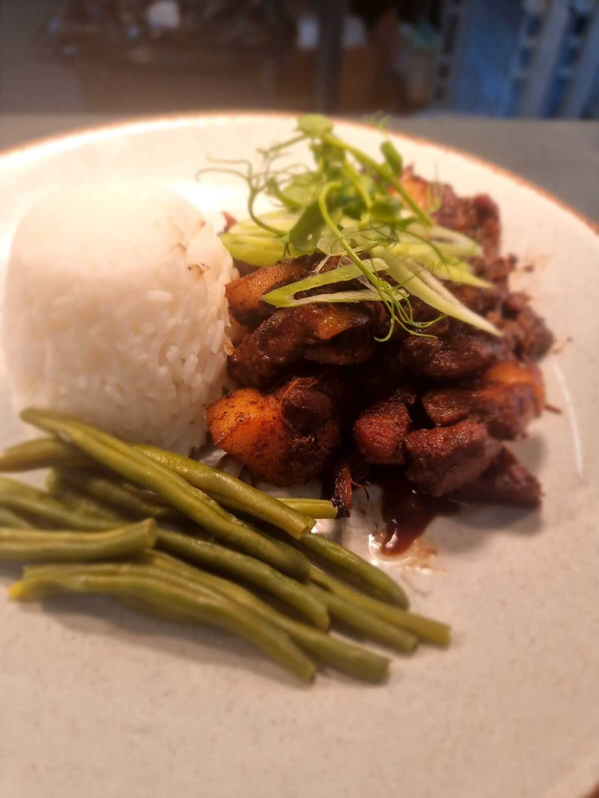 Summer menu with rice and green beans