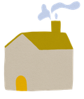 Cut collage graphic of house with chimney (decorative)