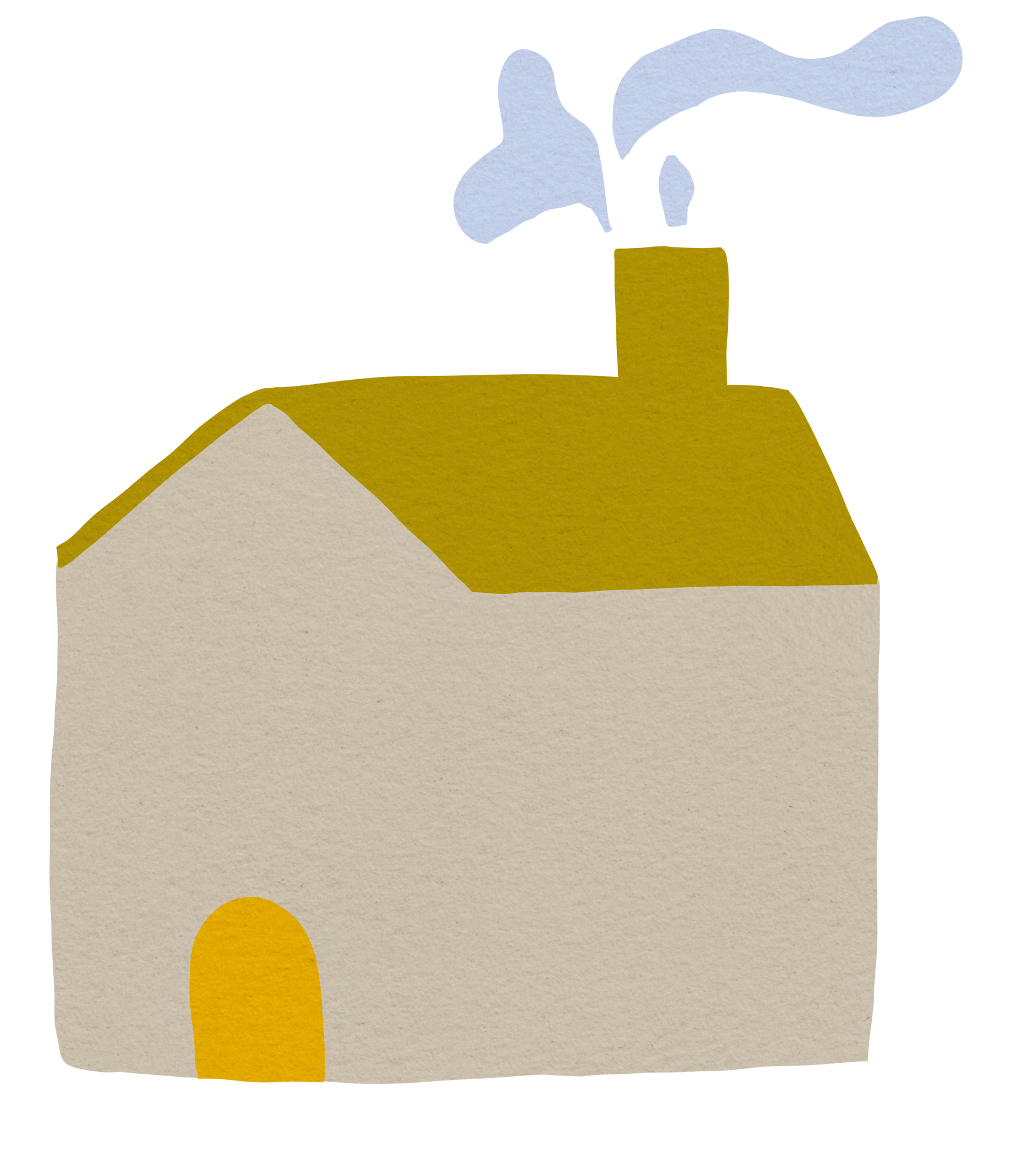 Cut collage graphic of house with chimney (decorative)