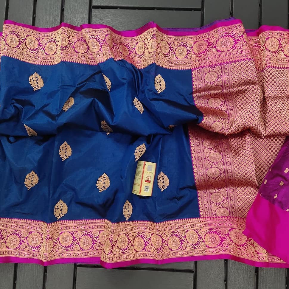 blue pink Katan silk heavy butta designer $60