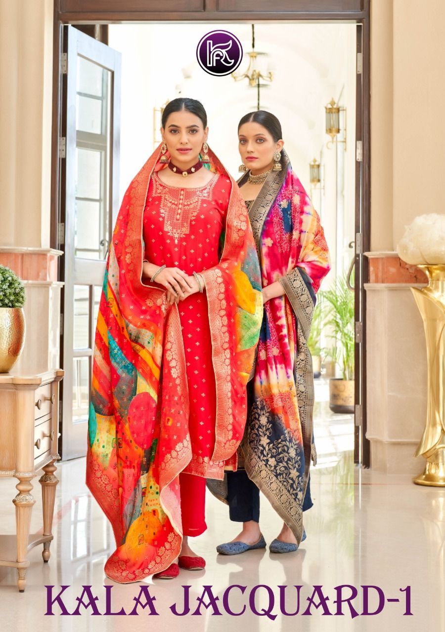Jacquard festive wear designer printed salwar suit - XL - $8