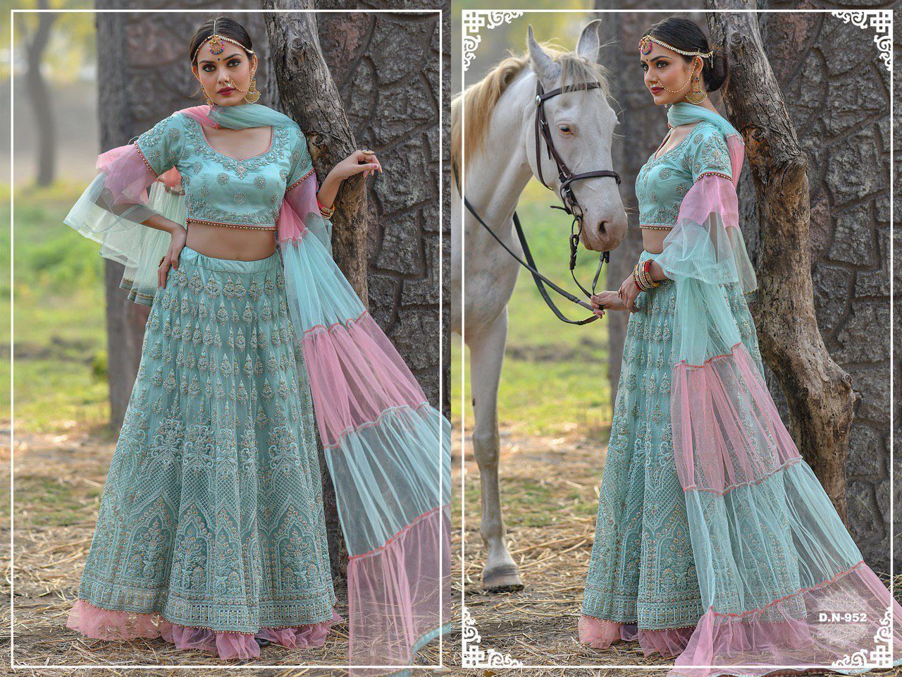 Designer pearl blue pink embroidery - $135