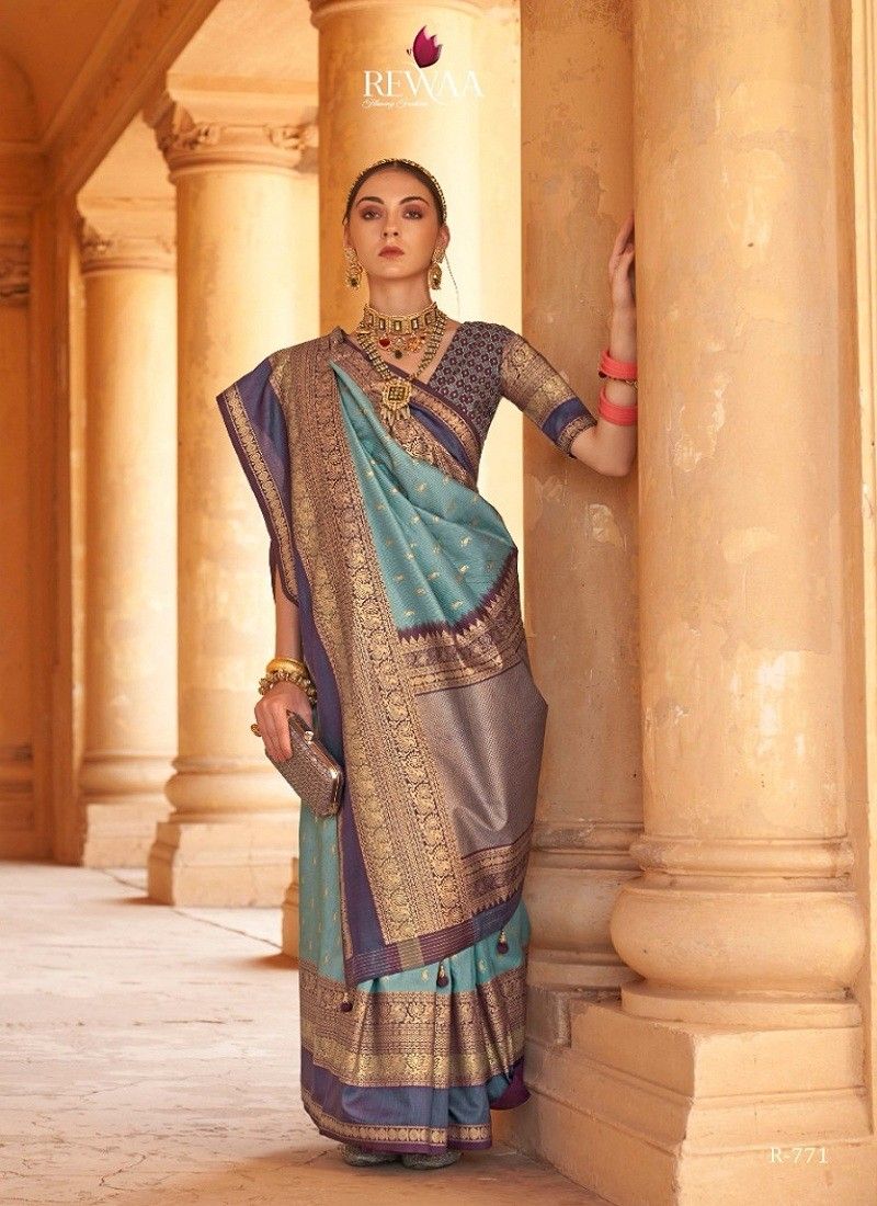 Designer Silk saree, designer blouse - ready blouse (size 40), ready fall, pico, with purse - $136