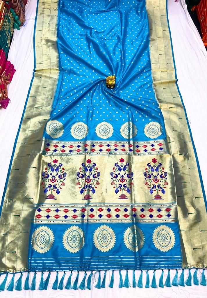 Paithani banaras silk with ready pico fall blouse(size 36) - $90