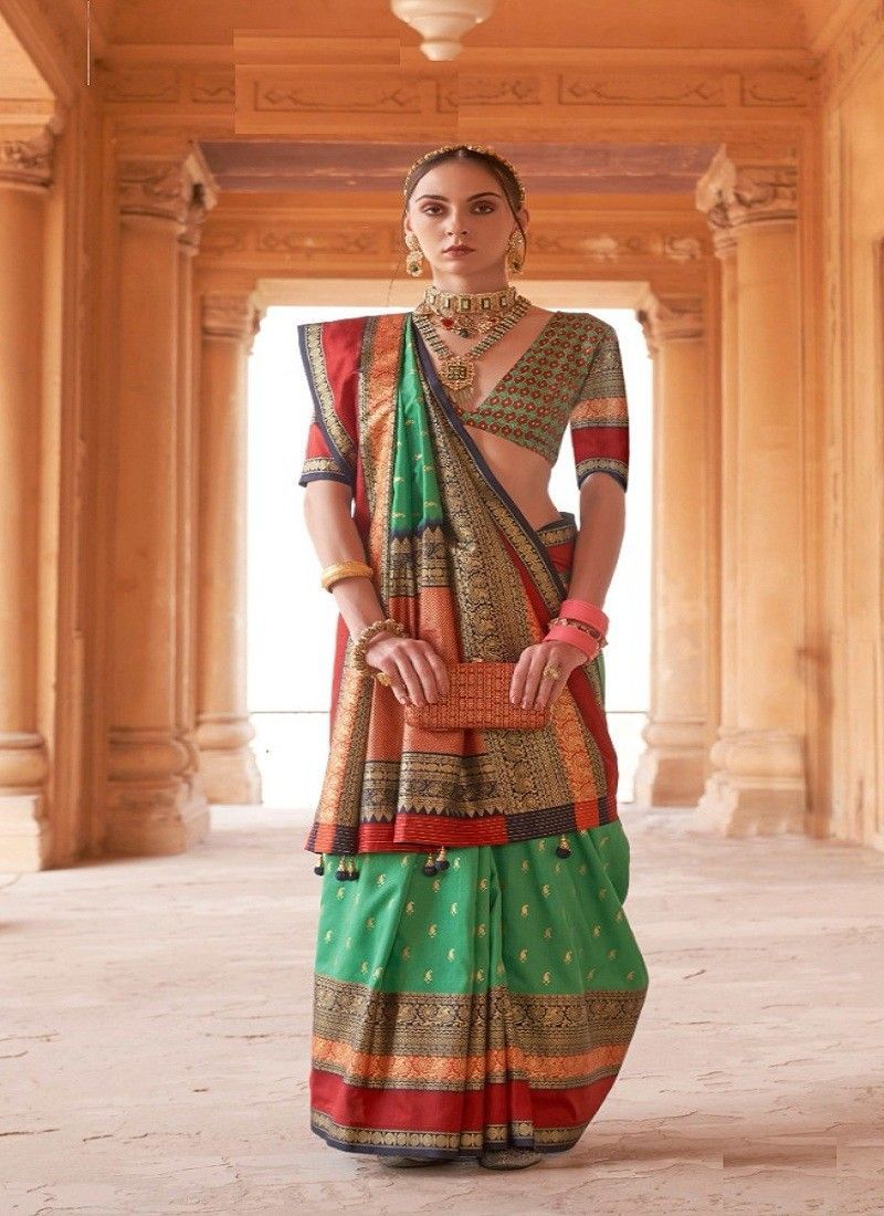 Designer Silk saree, designer blouse - ready blouse (size 40), ready fall, pico, with purse - $136