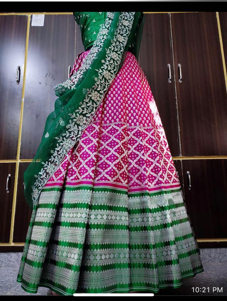 Kanchi designer heavy silver work lehenga - $95