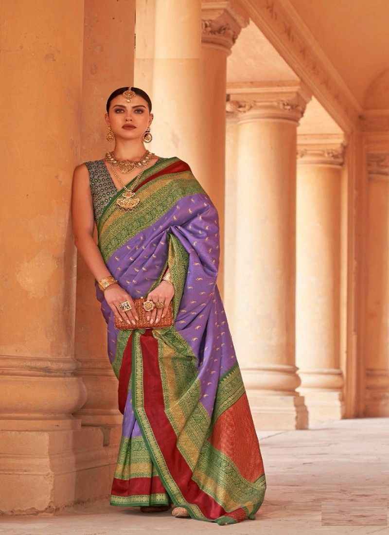 Designer Silk saree, designer blouse - ready blouse (size 40), ready fall, pico, with purse - $136