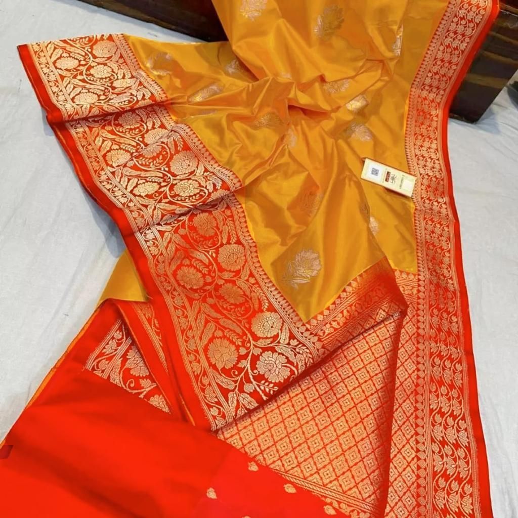 gold red Katan silk heavy butta designer - $60