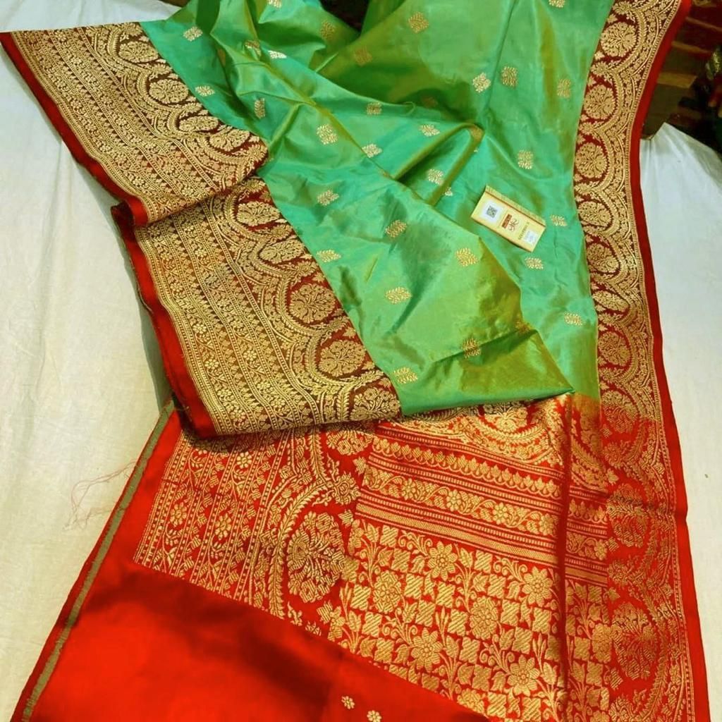 green red Katan silk heavy butta designer $60