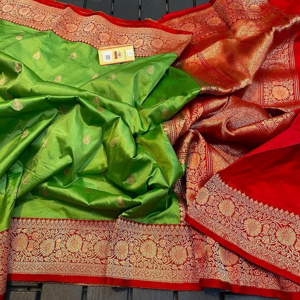 green red  Katan silk heavy butta designer $60
