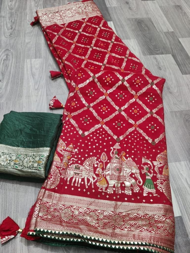 Pure Dhola silk with meenakari weaving - $72