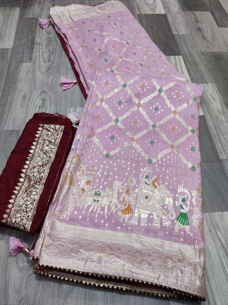 Pure Dhola silk with meenakari weaving - $72