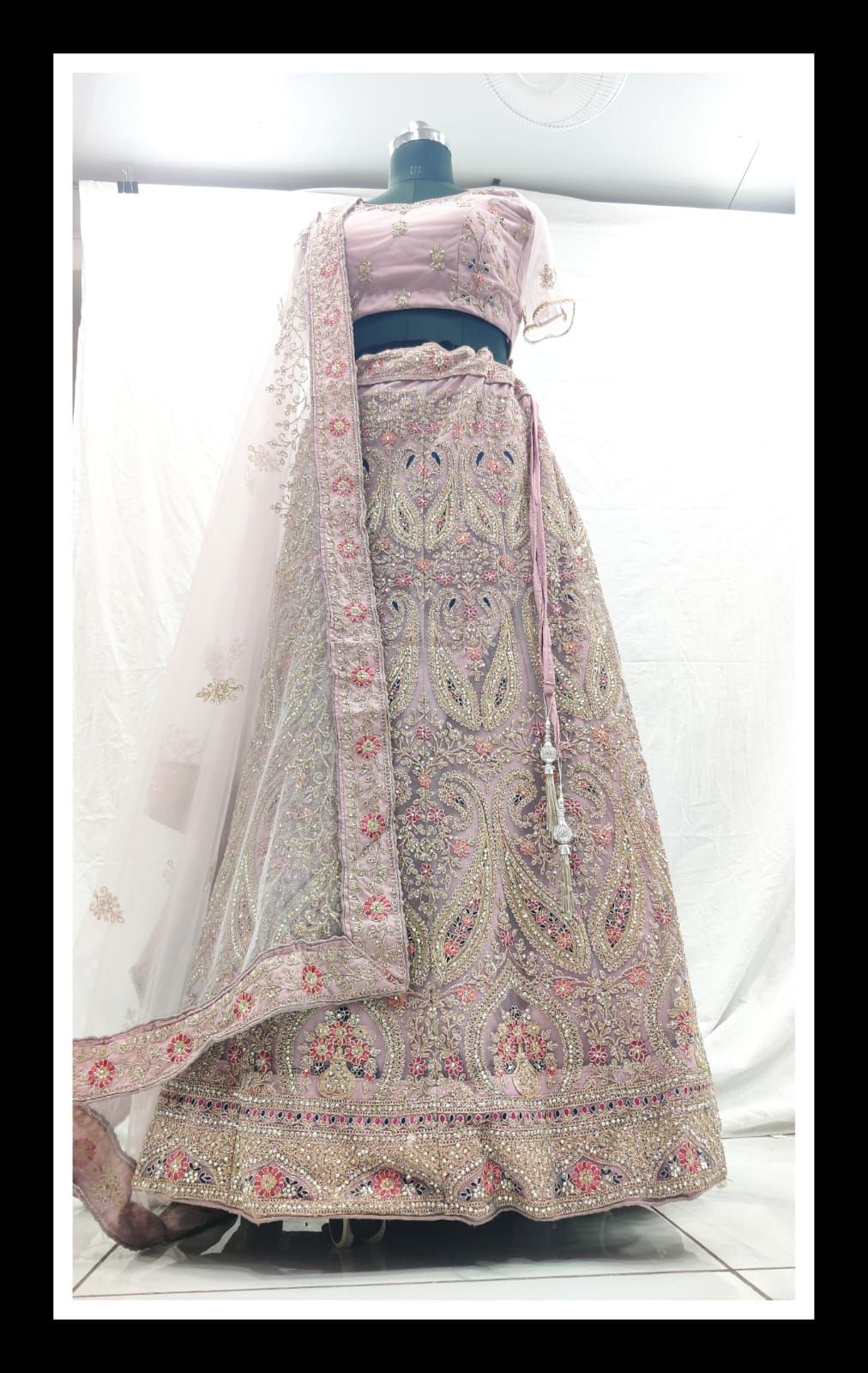 Lavender net heavy zarkan embroidery zari - $152