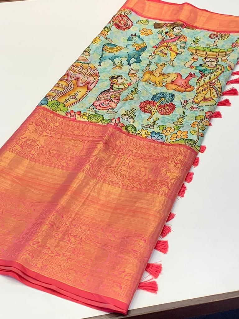 Soft banarasi silk kalamkari prints - $76