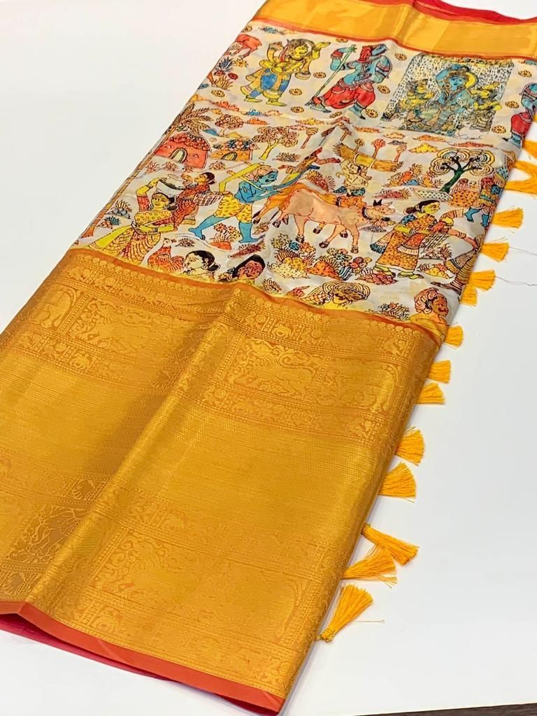 Soft banarasi silk kalamkari prints - $76