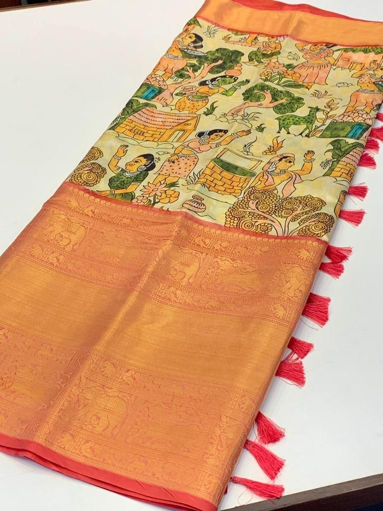 Soft banarasi silk kalamkari prints - $76