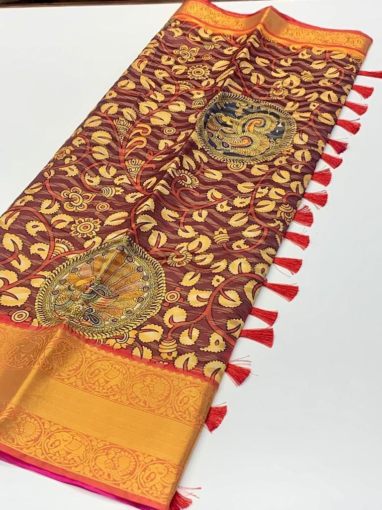 Soft banarasi silk kalamkari prints - $76