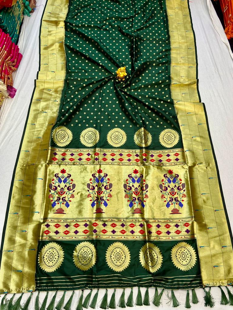 Paithani banaras silk with ready blouse (size 36+2in marjin), fall pico ready - $90