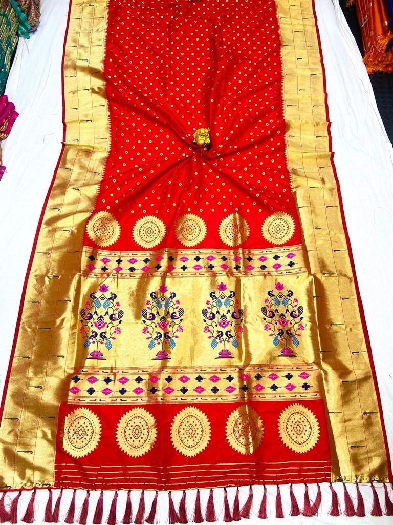 Paithani banaras silk with ready blouse (size 36+2in marjin), fall pico ready - $90