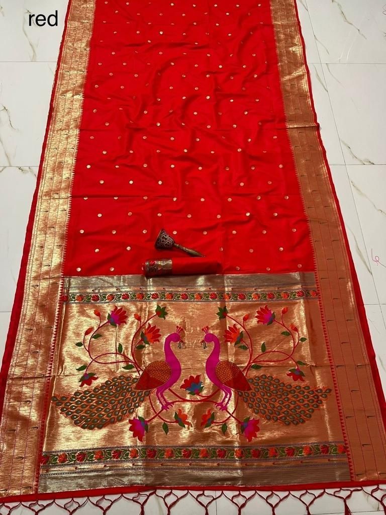 Paithani banaras silk with ready blouse (size 40+2in marjin), fall pico ready - $90