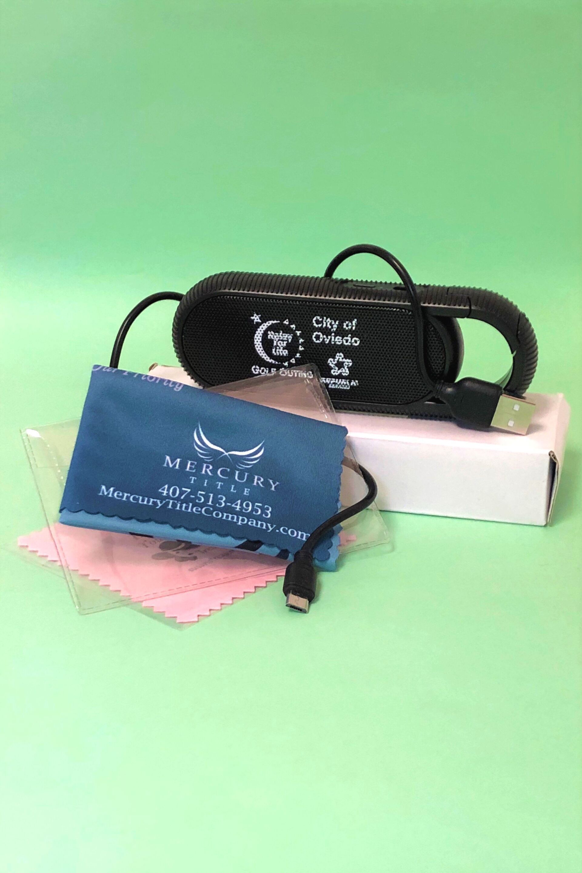 Promotional Product - Speaker and cleaning cloths with printed logo in Winter Springs, FL - Kwixar, Inc.