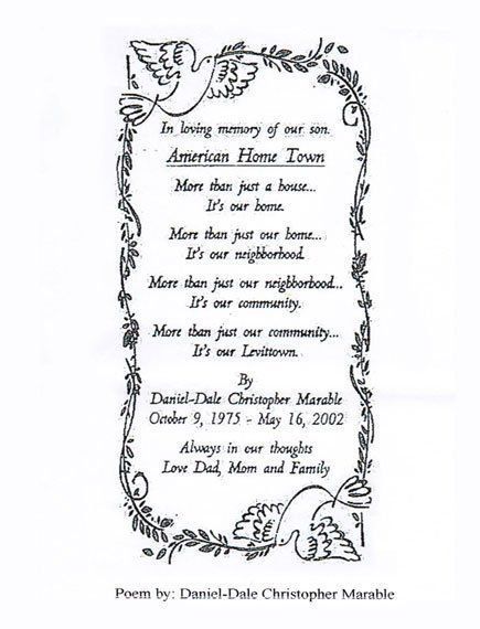 Memorial poem with decorative floral border and centered black text on white background.